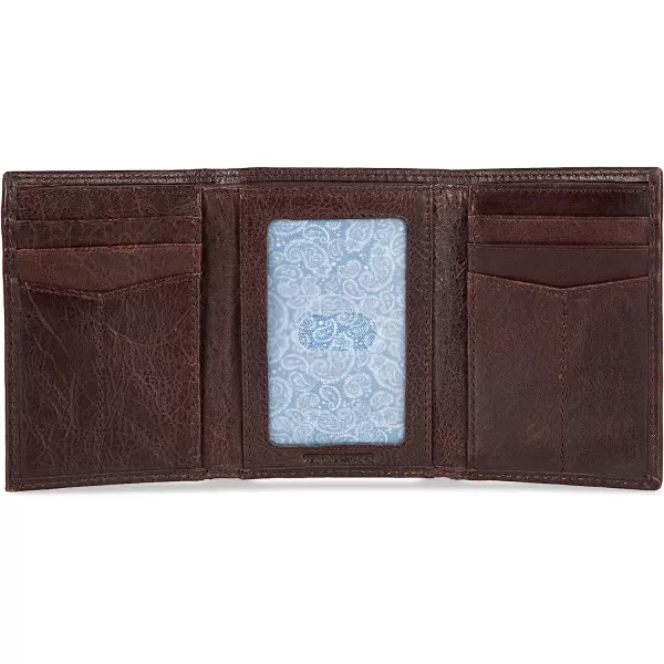 imageEddie Bauer Mens Signature Logo Leather Trifold Wallet with 6 Card Slots and RFID ProtectionBrown