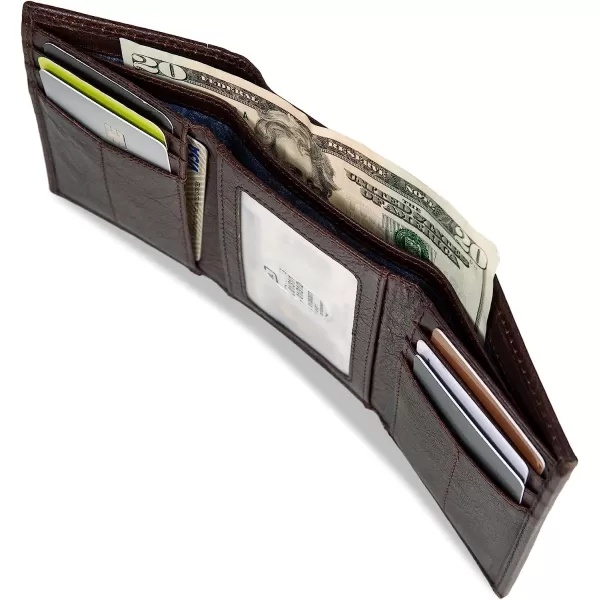 imageEddie Bauer Mens Signature Logo Leather Trifold Wallet with 6 Card Slots and RFID ProtectionBrown