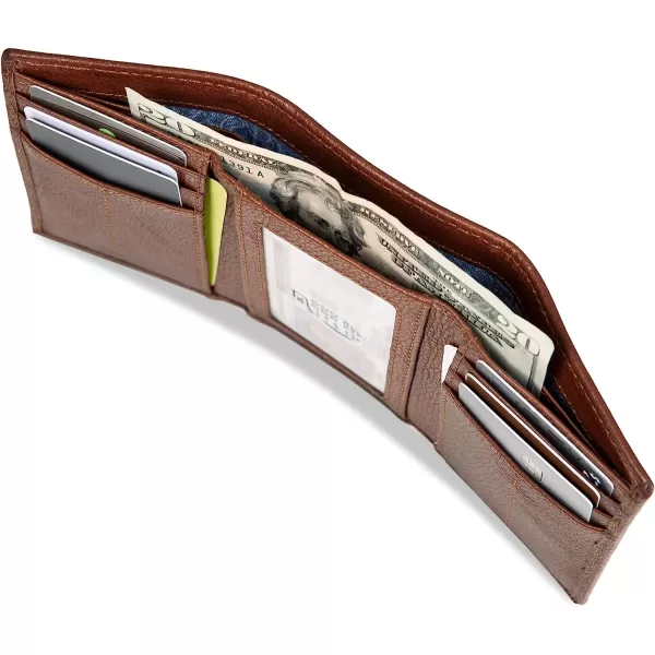 imageEddie Bauer Mens Signature Logo Leather Trifold Wallet with 6 Card Slots and RFID ProtectionTan