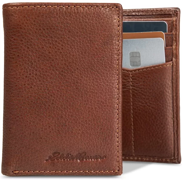 imageEddie Bauer Mens Signature Logo Leather Trifold Wallet with 6 Card Slots and RFID ProtectionTan