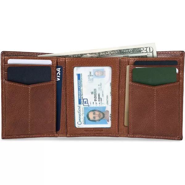imageEddie Bauer Mens Signature Logo Leather Trifold Wallet with 6 Card Slots and RFID ProtectionTan