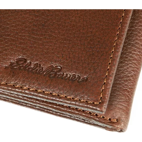 imageEddie Bauer Mens Signature Logo Leather Trifold Wallet with 6 Card Slots and RFID ProtectionTan