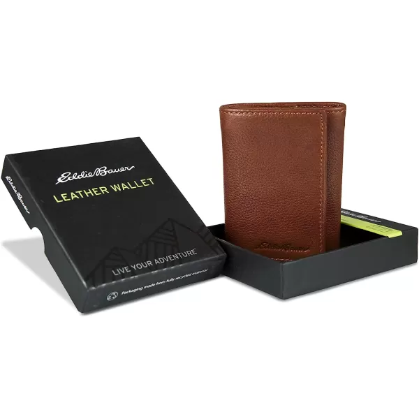 imageEddie Bauer Mens Signature Logo Leather Trifold Wallet with 6 Card Slots and RFID ProtectionTan