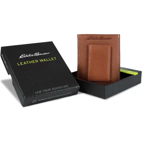 imageEddie Bauer Mens Signature Top Stitch Magnetic Leather Case Wallet with 2 Card Slots and RFID Protection Tan One SizeEddie Bauer Mens Signature Top Stitch Magnetic Leather Case Wallet with 2 Card Slots and RFID Protection Tan One Size