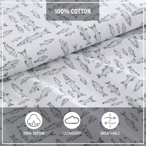 imageEddie Bauer Sheets Cotton Percale Bedding Set Crisp  Cool Stylish Home Decor Full Northern Plaid WhiteGreyAlbright Hill GreenWhite