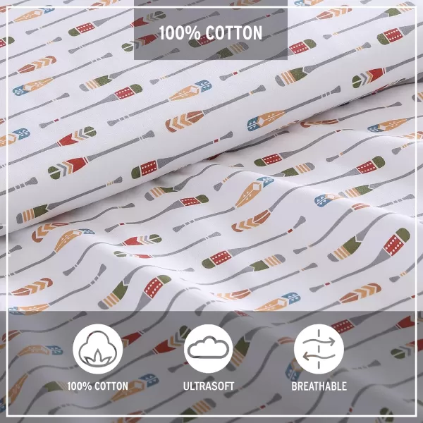 imageEddie Bauer Sheets Cotton Percale Bedding Set Crisp  Cool Stylish Home Decor Full Northern Plaid WhiteGreyCanoe Lake Paddle
