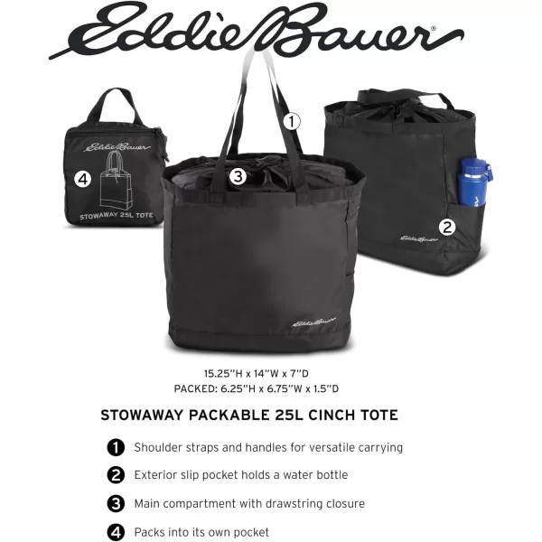 imageEddie Bauer Stowaway Packable 25l Cinch Tote with Adjustable CordLock Closure and Exterior Slip PocketOnyx