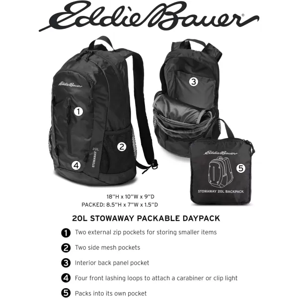 imageEddie Bauer Stowaway Packable BackpackMade from Ripstop Polyester Maroon 20LDark Loden
