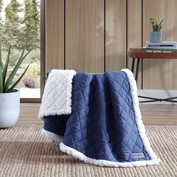 imageEddie Bauer Throw Blanket Reversible Sherpa Fleece Bedding Home Decor for All Seasons Solid Navy Blue 50 x 60Solid Navy Blue