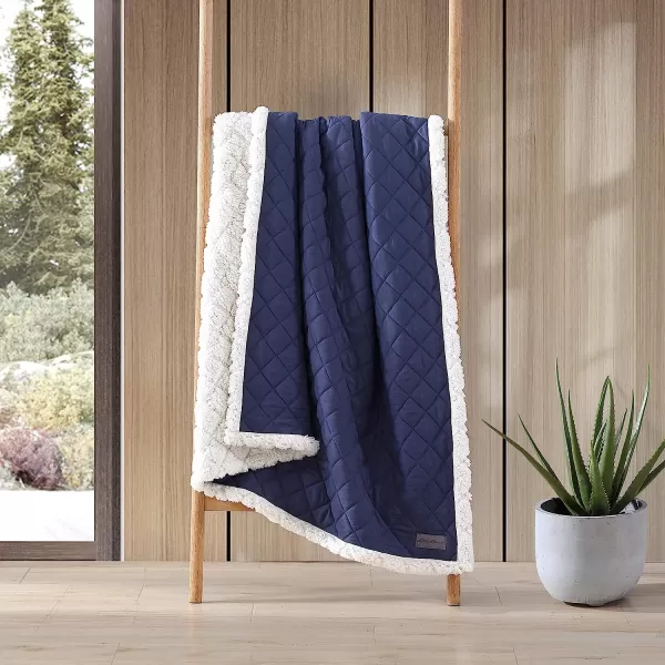 imageEddie Bauer Throw Blanket Reversible Sherpa Fleece Bedding Home Decor for All Seasons Solid Navy Blue 50 x 60Solid Navy Blue