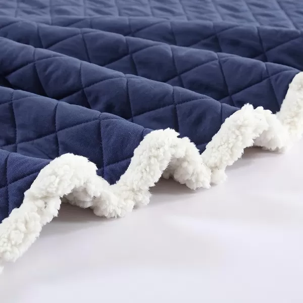 imageEddie Bauer Throw Blanket Reversible Sherpa Fleece Bedding Home Decor for All Seasons Solid Navy Blue 50 x 60Solid Navy Blue