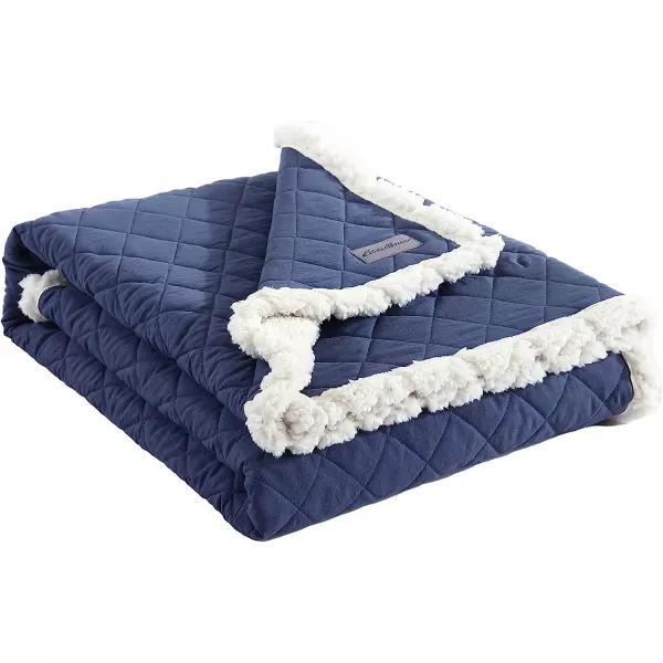 imageEddie Bauer Throw Blanket Reversible Sherpa Fleece Bedding Home Decor for All Seasons Solid Navy Blue 50 x 60Solid Navy Blue