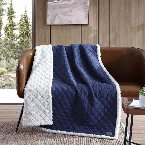 imageEddie Bauer Throw Blanket Reversible Sherpa Fleece Bedding Home Decor for All Seasons Solid Navy Blue 50 x 60Solid Navy Blue