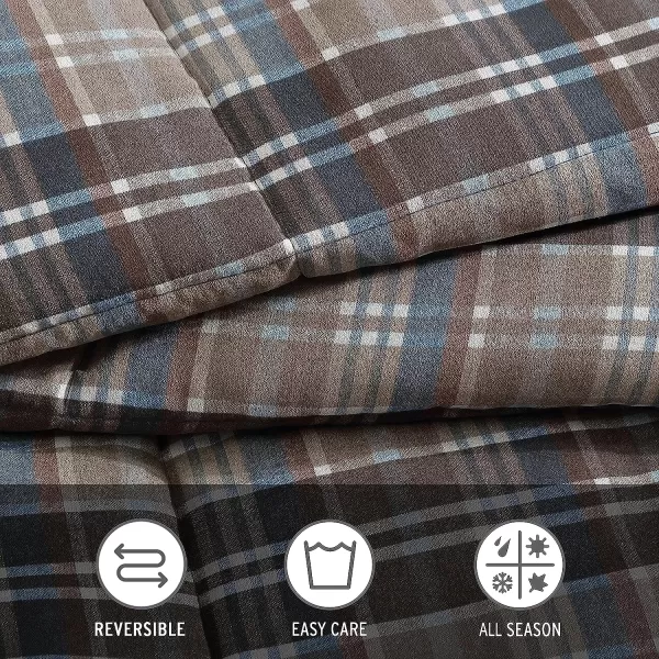 imageEddie Bauer Twin Comforter Set Reversible Microsuede Bedding with Matching Shams Casual Home Decor Rugged Plaid Brown TwinRugged Plaid Brown Queen