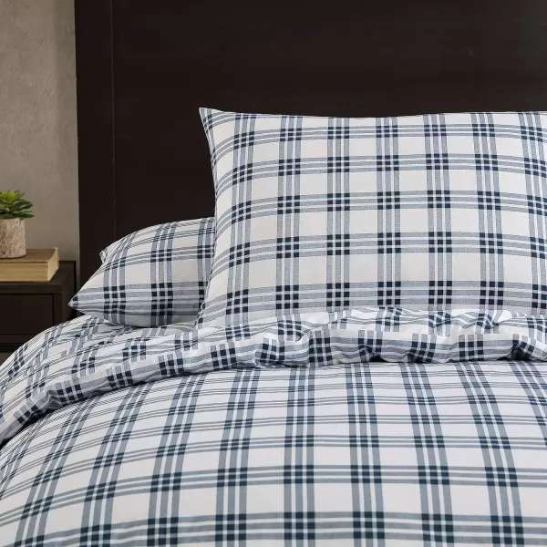 imageEddie Bauer Twin Duvet Cover Set Cotton Bedding Set with Matching Shams Casual Home Dcor Ticking Stripe Navy TwinBasic Plaid Navy King