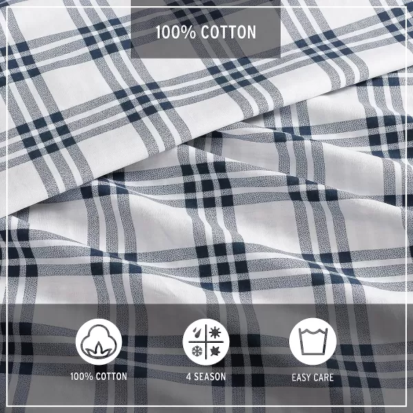 imageEddie Bauer Twin Duvet Cover Set Cotton Bedding Set with Matching Shams Casual Home Dcor Ticking Stripe Navy TwinBasic Plaid Navy King