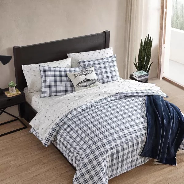 imageEddie Bauer Twin Duvet Cover Set Cotton Bedding Set with Matching Shams Casual Home Dcor Ticking Stripe Navy TwinBasic Plaid Navy King
