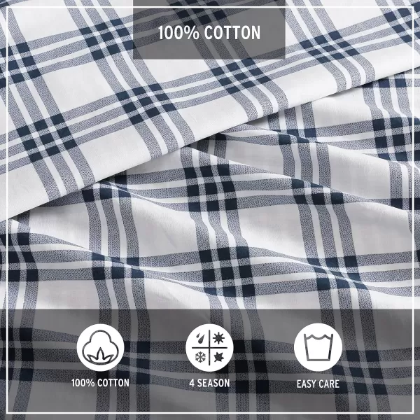 imageEddie Bauer Twin Duvet Cover Set Cotton Bedding Set with Matching Shams Casual Home Dcor Ticking Stripe Navy TwinBasic Plaid Navy Queen