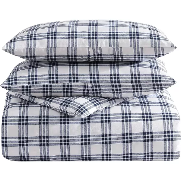 imageEddie Bauer Twin Duvet Cover Set Cotton Bedding Set with Matching Shams Casual Home Dcor Ticking Stripe Navy TwinBasic Plaid Navy Queen