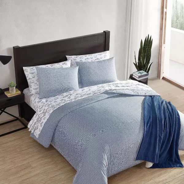 imageEddie Bauer Twin Duvet Cover Set Cotton Bedding Set with Matching Shams Casual Home Dcor Ticking Stripe Navy TwinTicking Stripe Navy Queen