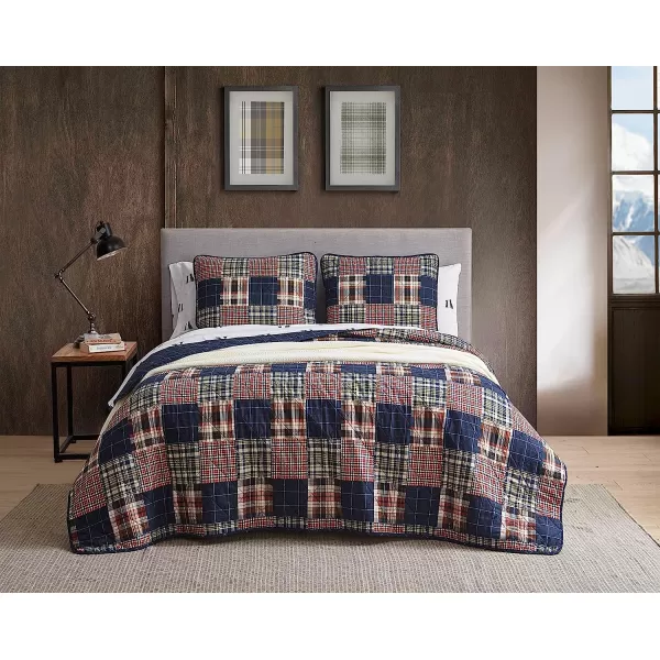 imageEddie Bauer Twin Quilt Set Cotton Reversible Bedding Set All Season Lodge Home Dcor Madrona NavyRed TwinQueen Madrona NavyRed