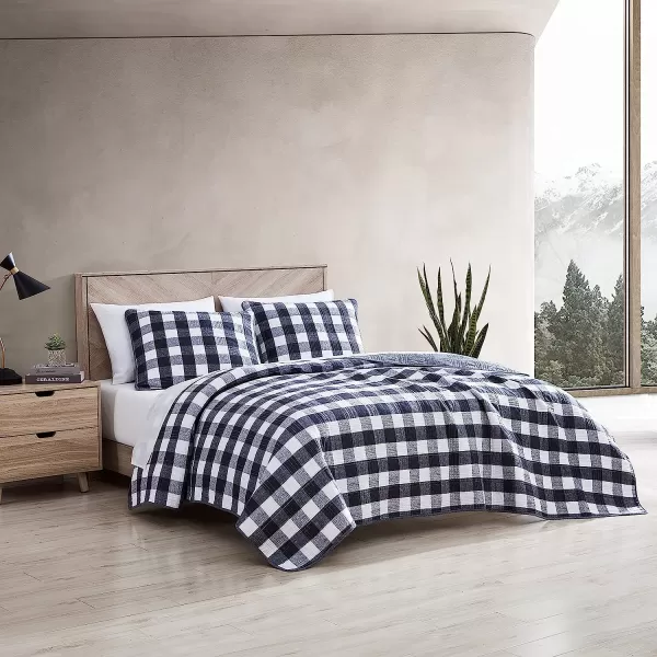 imageEddie Bauer Twin Quilt Set Cotton Reversible Bedding with Matching Sham Home Decor for All Seasons Lakehouse Plaid Blue TwinKing Dark Grey