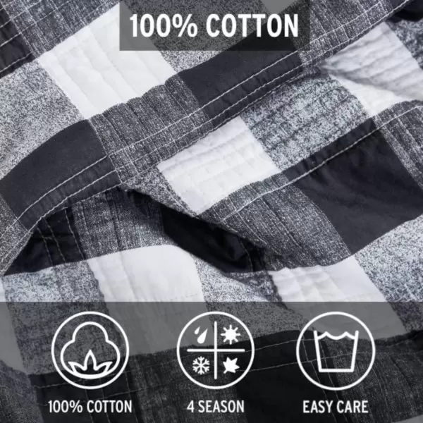 imageEddie Bauer Twin Quilt Set Cotton Reversible Bedding with Matching Sham Home Decor for All Seasons Lakehouse Plaid Blue TwinKing Dark Grey
