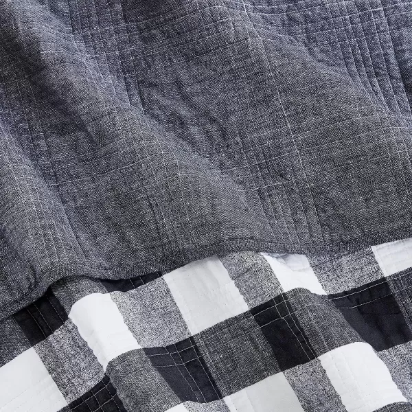 imageEddie Bauer Twin Quilt Set Cotton Reversible Bedding with Matching Sham Home Decor for All Seasons Lakehouse Plaid Blue TwinKing Dark Grey