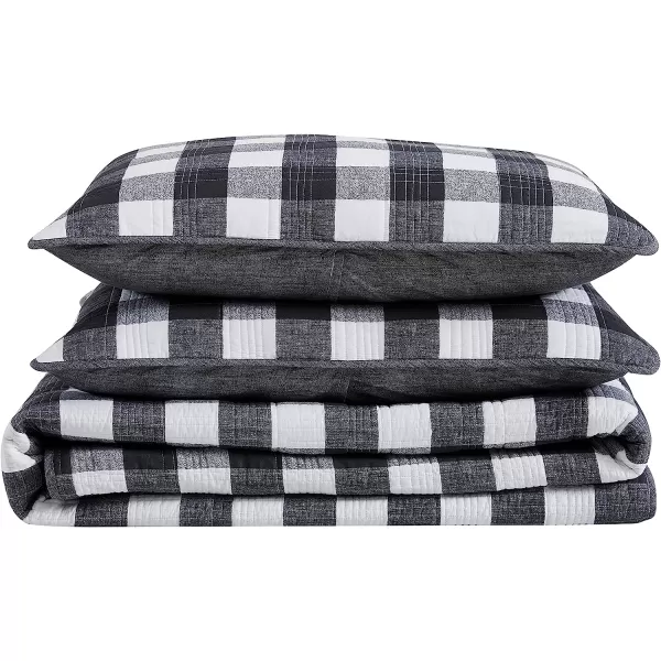 imageEddie Bauer Twin Quilt Set Cotton Reversible Bedding with Matching Sham Home Decor for All Seasons Lakehouse Plaid Blue TwinKing Dark Grey