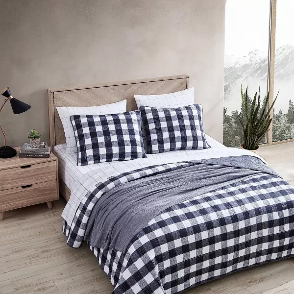 imageEddie Bauer Twin Quilt Set Cotton Reversible Bedding with Matching Sham Home Decor for All Seasons Lakehouse Plaid Blue TwinKing Dark Grey