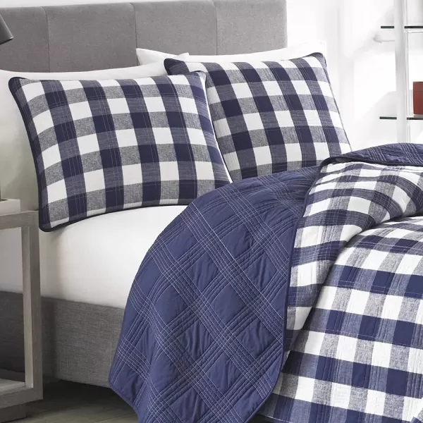 imageEddie Bauer Twin Quilt Set Cotton Reversible Bedding with Matching Sham Home Decor for All Seasons Lakehouse Plaid Blue TwinTwin Blue