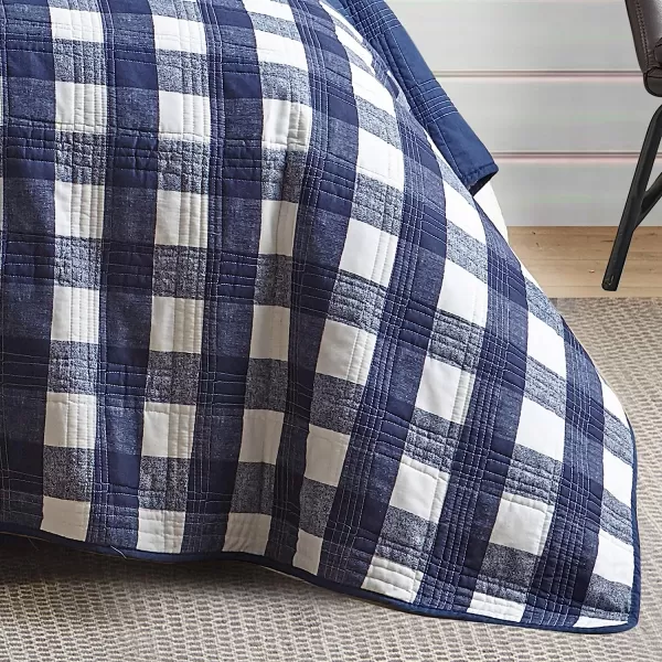 imageEddie Bauer Twin Quilt Set Cotton Reversible Bedding with Matching Sham Home Decor for All Seasons Lakehouse Plaid Blue TwinTwin Blue
