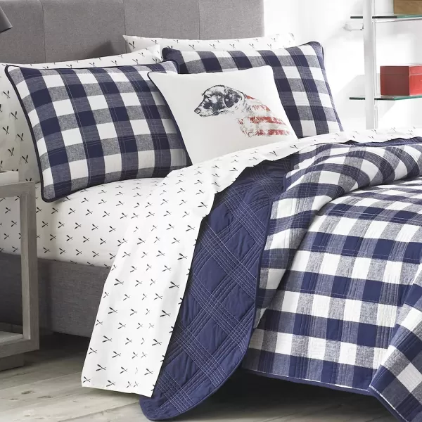 imageEddie Bauer Twin Quilt Set Cotton Reversible Bedding with Matching Sham Home Decor for All Seasons Lakehouse Plaid Blue TwinTwin Blue