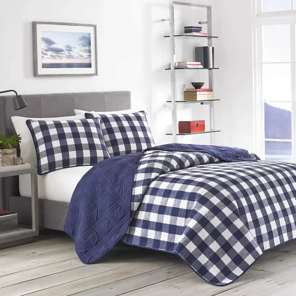 imageEddie Bauer Twin Quilt Set Cotton Reversible Bedding with Matching Sham Home Decor for All Seasons Lakehouse Plaid Blue TwinTwin Blue
