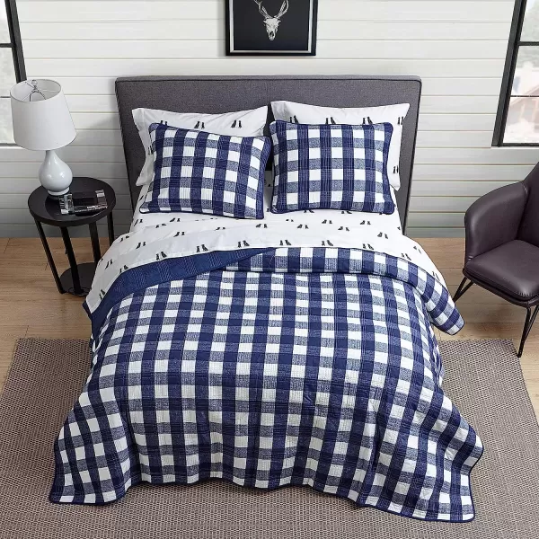 imageEddie Bauer Twin Quilt Set Cotton Reversible Bedding with Matching Sham Home Decor for All Seasons Lakehouse Plaid Blue TwinTwin Blue