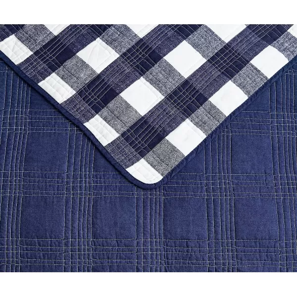imageEddie Bauer Twin Quilt Set Cotton Reversible Bedding with Matching Sham Home Decor for All Seasons Lakehouse Plaid Blue TwinTwin Blue