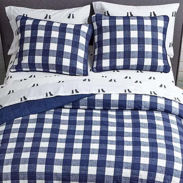 imageEddie Bauer Twin Quilt Set Cotton Reversible Bedding with Matching Sham Home Decor for All Seasons Lakehouse Plaid Blue TwinTwin Blue