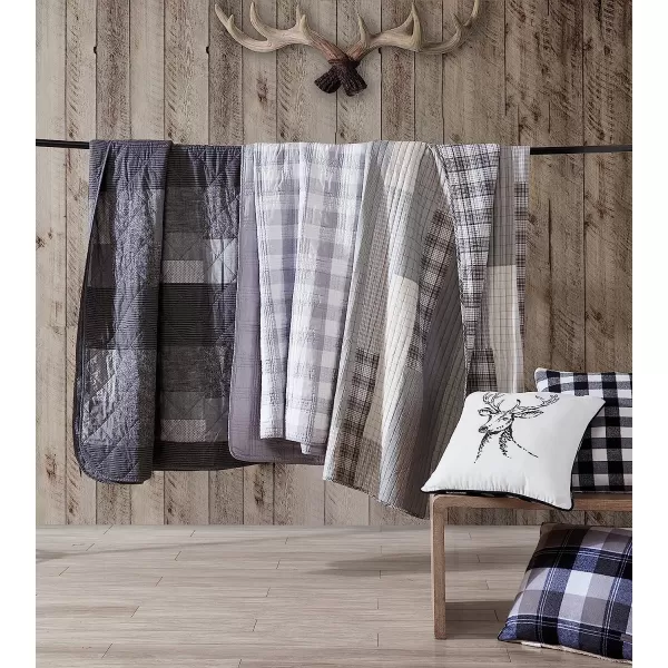 imageEddie Bauer Twin Quilt Set Cotton Reversible Bedding with Matching Sham Home Decor for All Seasons Lakehouse Plaid Blue TwinTwin Light Grey