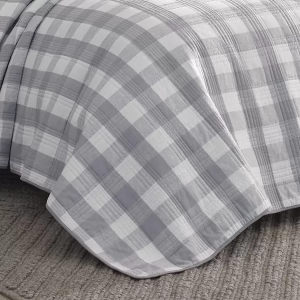 imageEddie Bauer Twin Quilt Set Cotton Reversible Bedding with Matching Sham Home Decor for All Seasons Lakehouse Plaid Blue TwinTwin Light Grey