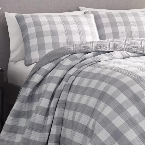 imageEddie Bauer Twin Quilt Set Cotton Reversible Bedding with Matching Sham Home Decor for All Seasons Lakehouse Plaid Blue TwinTwin Light Grey