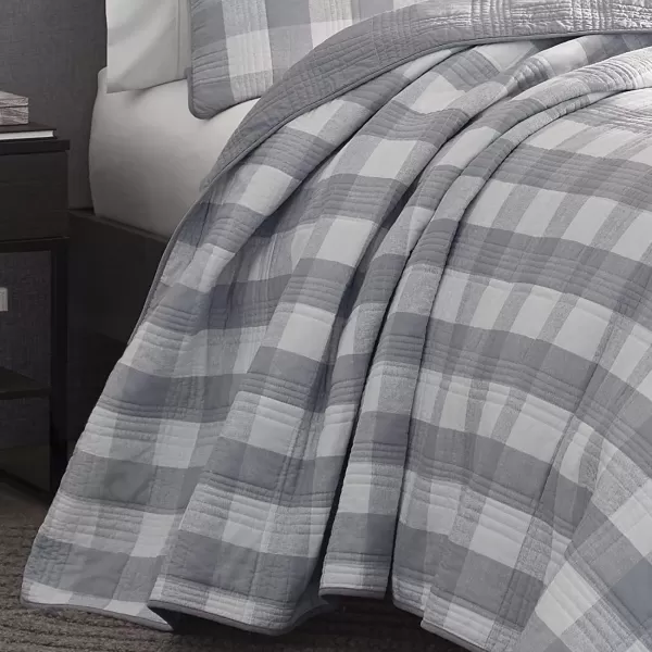 imageEddie Bauer Twin Quilt Set Cotton Reversible Bedding with Matching Sham Home Decor for All Seasons Lakehouse Plaid Blue TwinTwin Light Grey