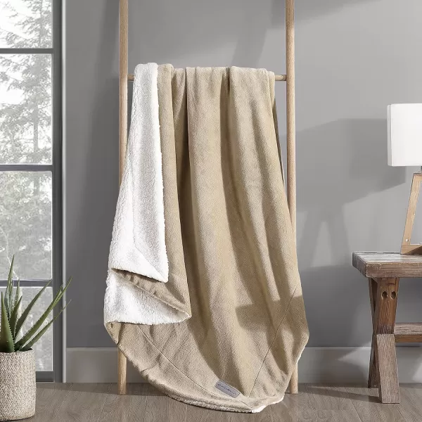 imageEddie Bauer UltraPlush Collection Throw BlanketReversible Sherpa Fleece Cover Soft amp Cozy Perfect for Bed or Couch BlueSherpa Reverse Beige