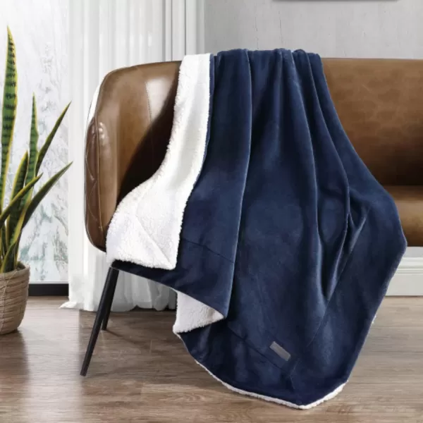 imageEddie Bauer UltraPlush Collection Throw BlanketReversible Sherpa Fleece Cover Soft amp Cozy Perfect for Bed or Couch BlueSherpa Reverse Blue