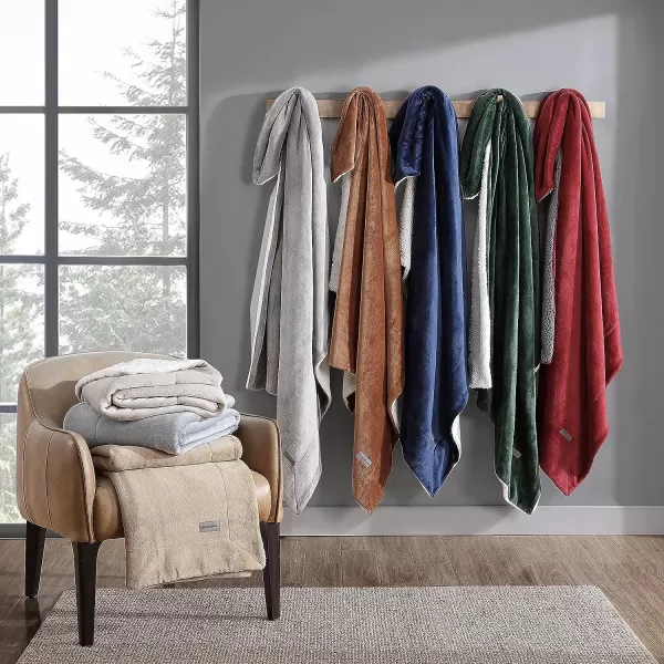 imageEddie Bauer UltraPlush Collection Throw BlanketReversible Sherpa Fleece Cover Soft amp Cozy Perfect for Bed or Couch BlueSherpa Reverse Brown
