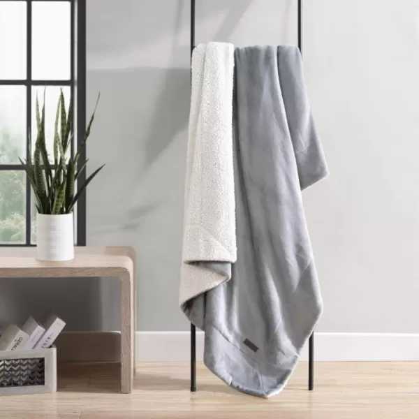 imageEddie Bauer UltraPlush Collection Throw BlanketReversible Sherpa Fleece Cover Soft amp Cozy Perfect for Bed or Couch BlueSherpa Reverse Grey