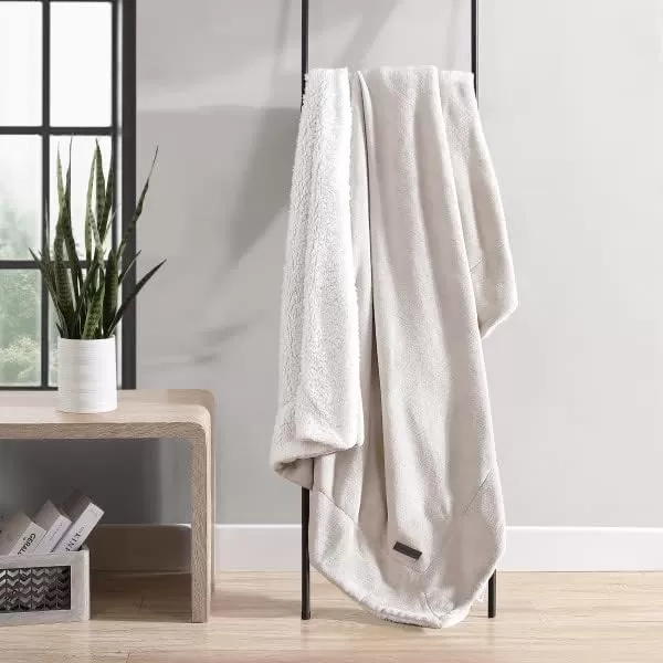 imageEddie Bauer UltraPlush Collection Throw BlanketReversible Sherpa Fleece Cover Soft amp Cozy Perfect for Bed or Couch BlueSherpa Reverse Oyster