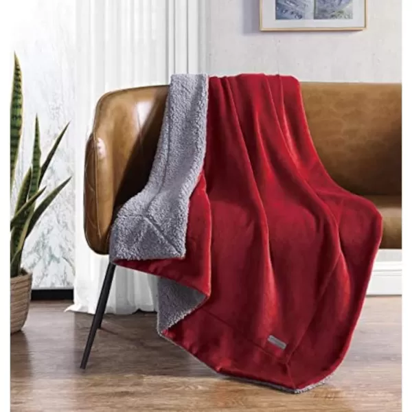 imageEddie Bauer UltraPlush Collection Throw BlanketReversible Sherpa Fleece Cover Soft amp Cozy Perfect for Bed or Couch BlueThrow Red