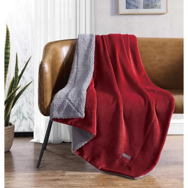 imageEddie Bauer UltraPlush Collection Throw BlanketReversible Sherpa Fleece Cover Soft amp Cozy Perfect for Bed or Couch BlueThrow Red