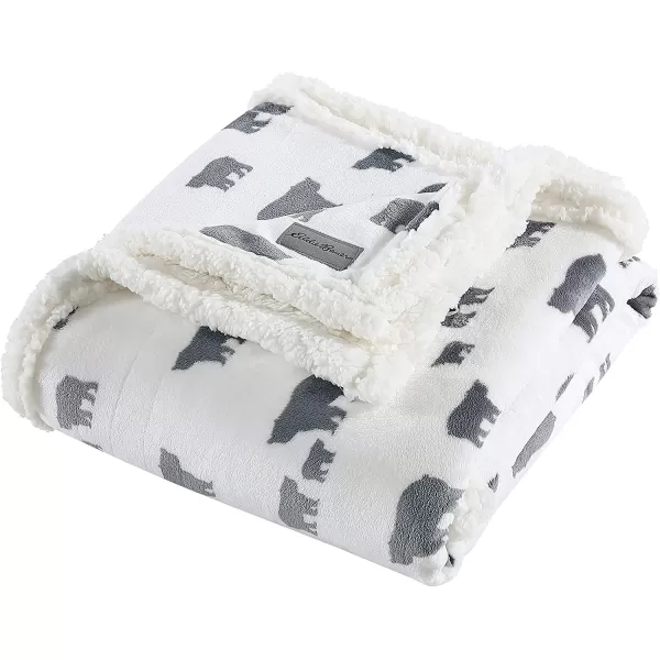 imageEddie Bauer UltraPlush Collection Throw BlanketReversible Sherpa Fleece Cover Soft amp Cozy Perfect for Bed or Couch Emperor PenguinBear Village GreyWhite