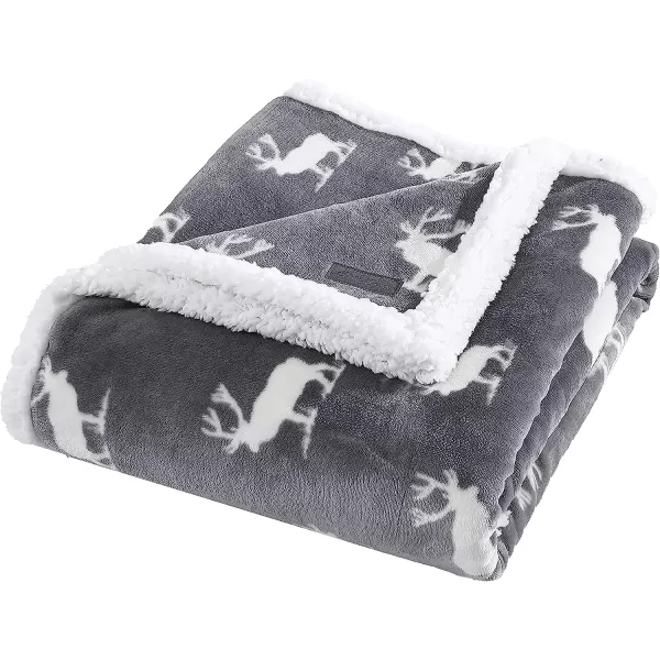imageEddie Bauer UltraPlush Collection Throw BlanketReversible Sherpa Fleece Cover Soft amp Cozy Perfect for Bed or Couch Emperor PenguinElk Stance Grey
